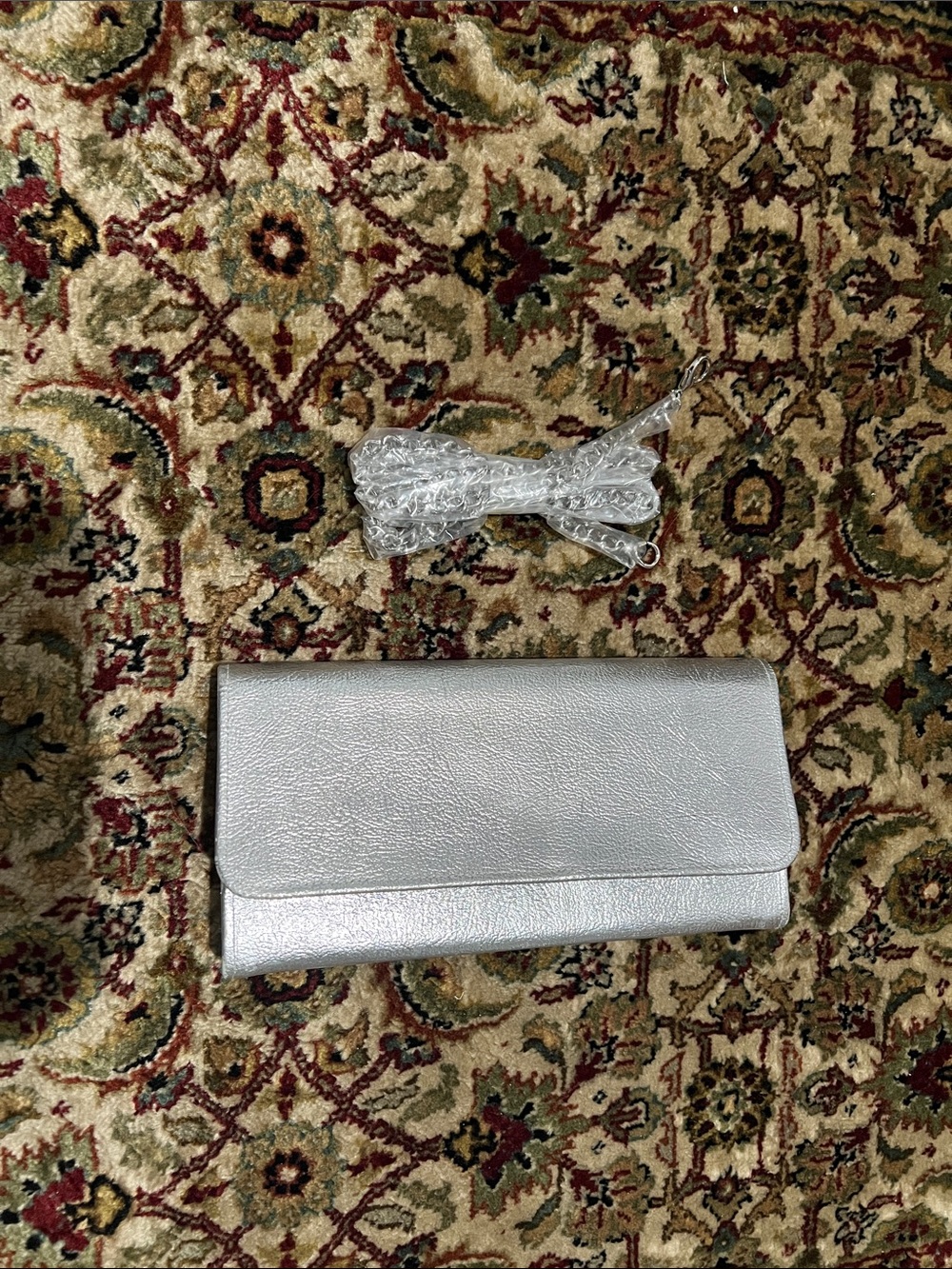 Silver Metallic Clutch Bag with Chain Strap